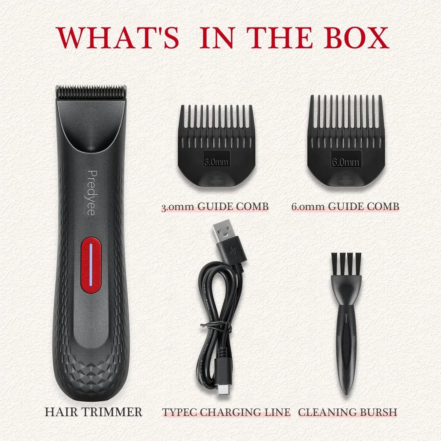 Womens Waterproof Intimate Hair Trimmer Body Groomer Red