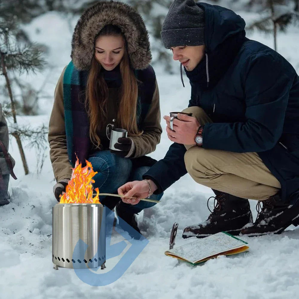 Smokeless Stainless Steel Camping Stove Mini Fire Pit Silver